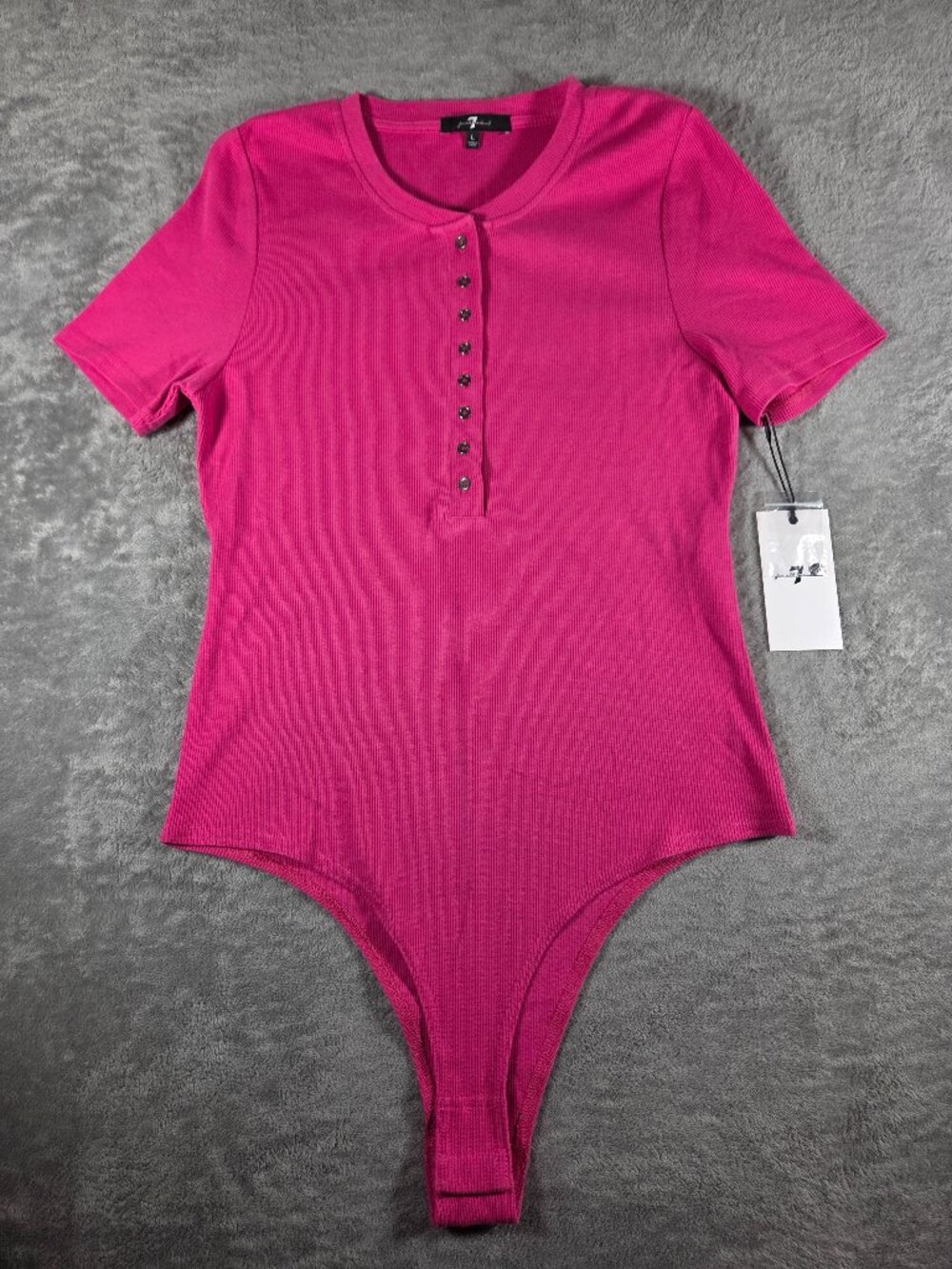 7 for All Mankind Pink Short Sleeve Ribbed Henley  Size L